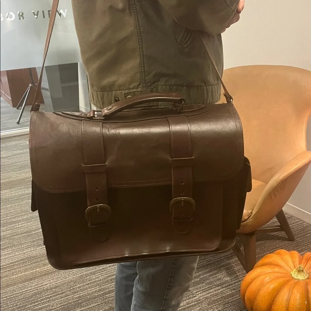 Naturally Yours Brown vintage Leather Briefcase with long adjustable strap